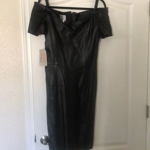 Vintage Black Leather Dress Large Off The Shoulder